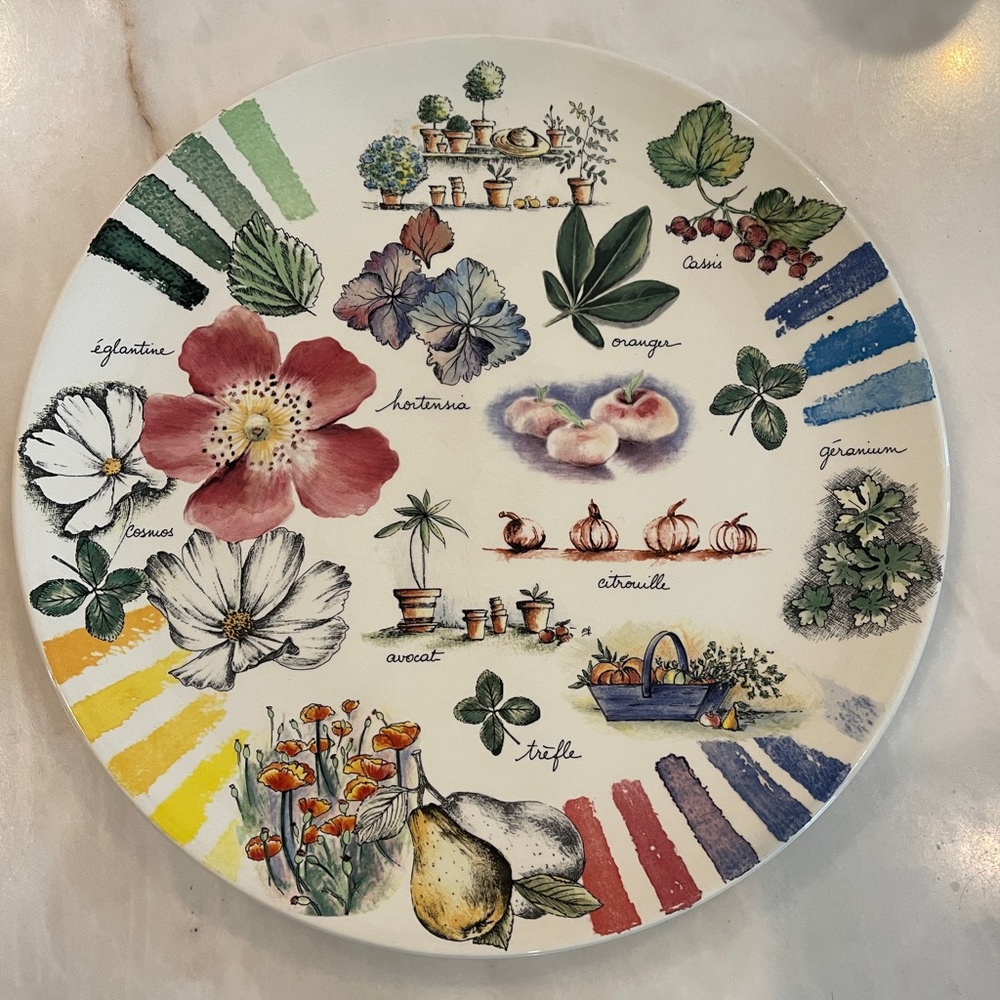 Gien Couleurs du temps cake or serving plate 12” diameter.  Excellent Condition